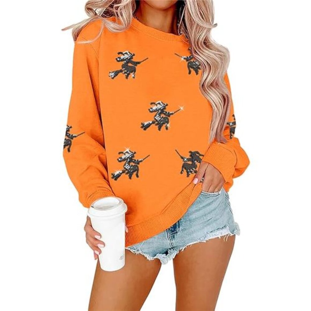 Halloween Sweatshirt – Sequin Ghost Graphic Pullover Crewneck Sweater - Picture 4 of 4